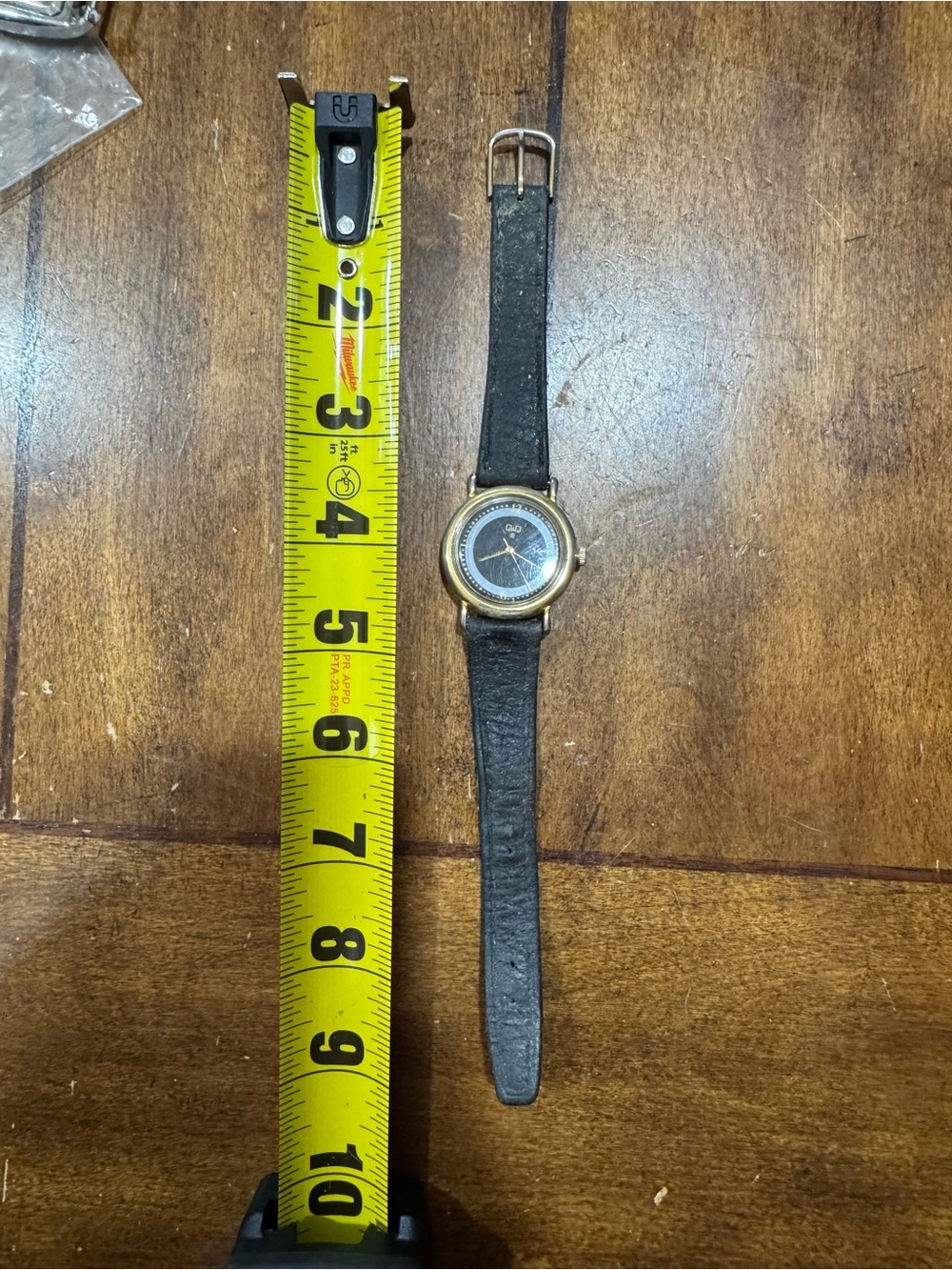 Men's Black Leather Strap Watch with Gold-Tone Case